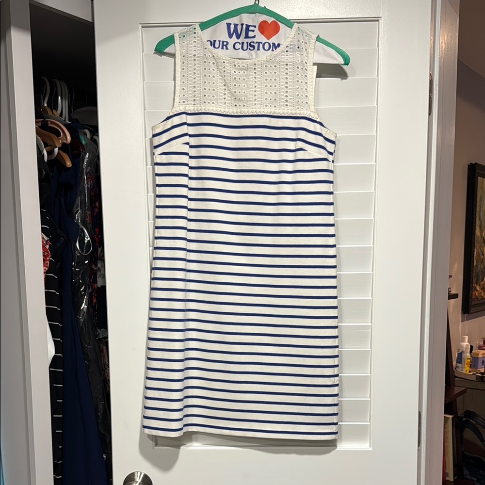 J. Crew White and Blue Sheath Dress Halter Neck